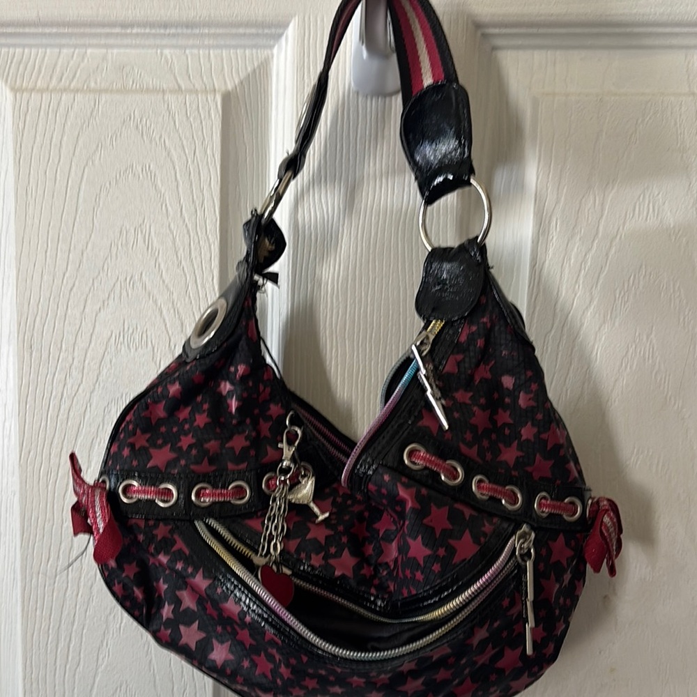 Betsey Johnson Black and Pink Hobo Bag with Stars Design